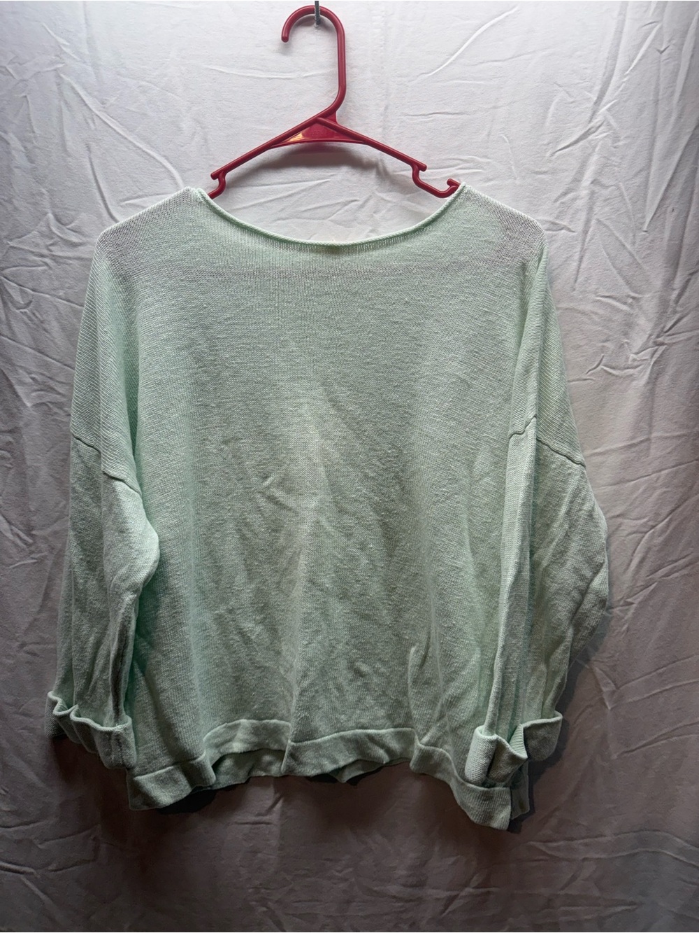 Eileen Fisher 100% organic linen boxy sweater. Mint green. Size large.